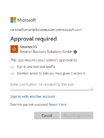 3G Selbstregistrierungsportal: App Berechtigungen anfordern