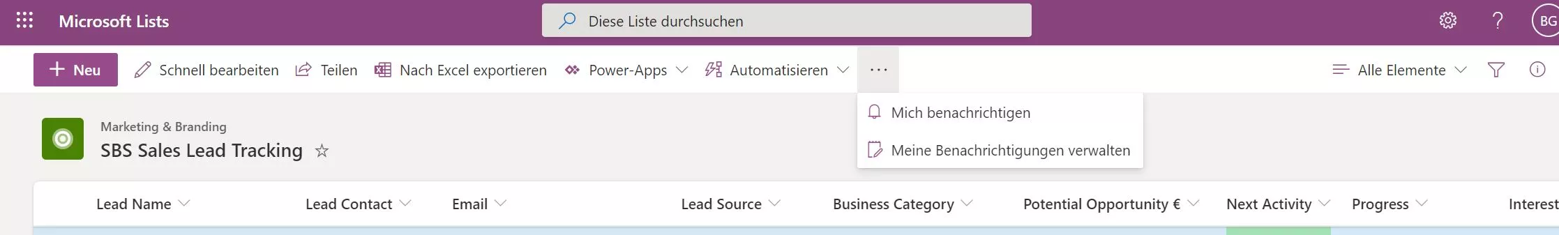 Notification settings for Microsoft Lists items