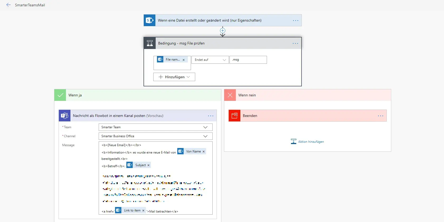 Overview of the Flow connecting Outlook, SharePoint, and Teams