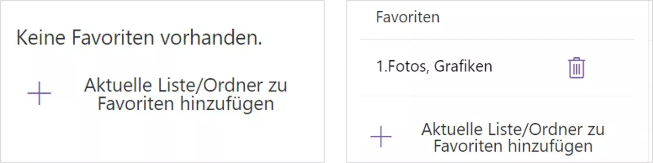 Favorites in the navigation
