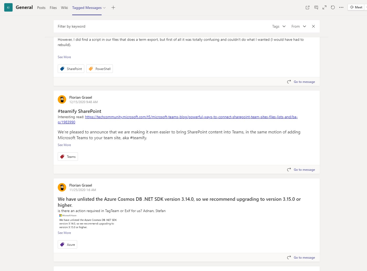 Find tagged messages in TagTeam