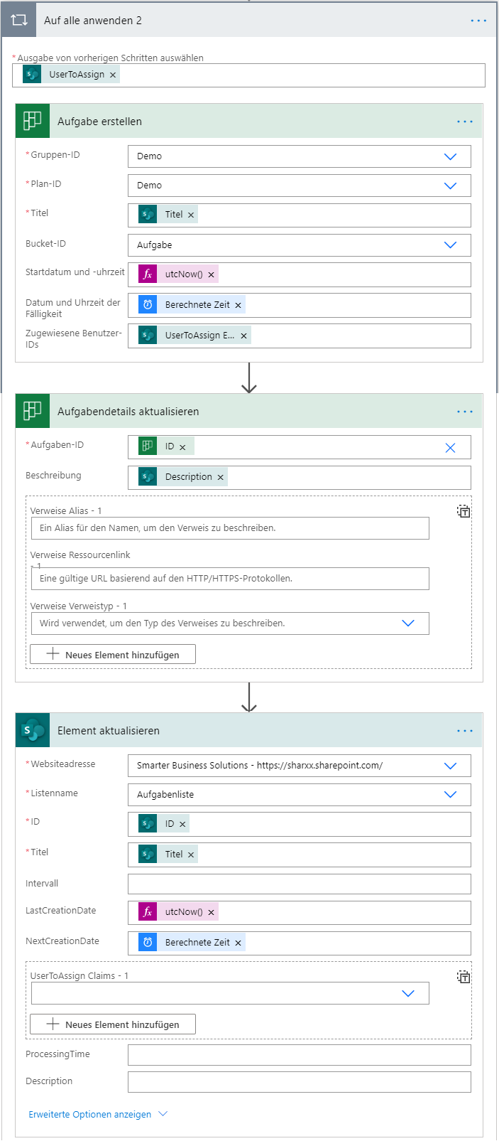 Create Planner tasks and update the definition