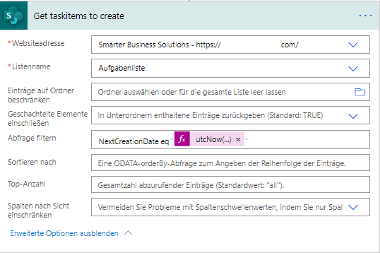 Query: load relevant tasks from the SharePoint list