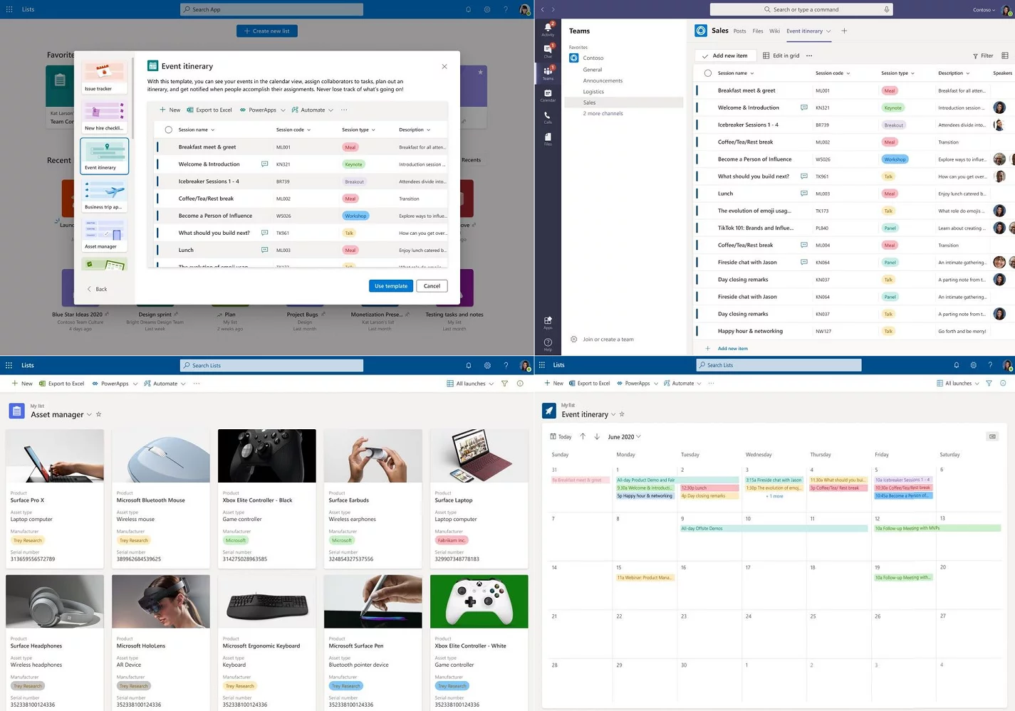 View options in Microsoft Lists, including gallery and calendar layouts