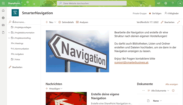 Folder search in the navigation