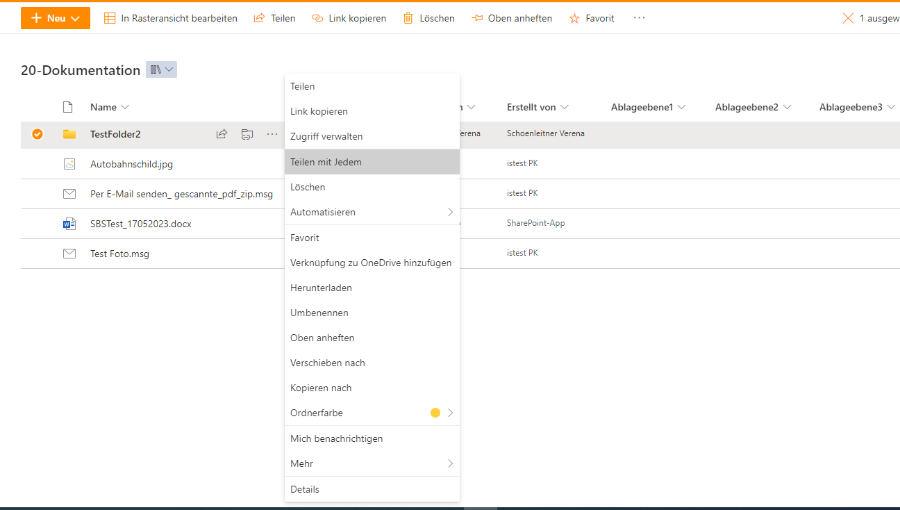 Menu entry “Share with Everyone” in the document library
