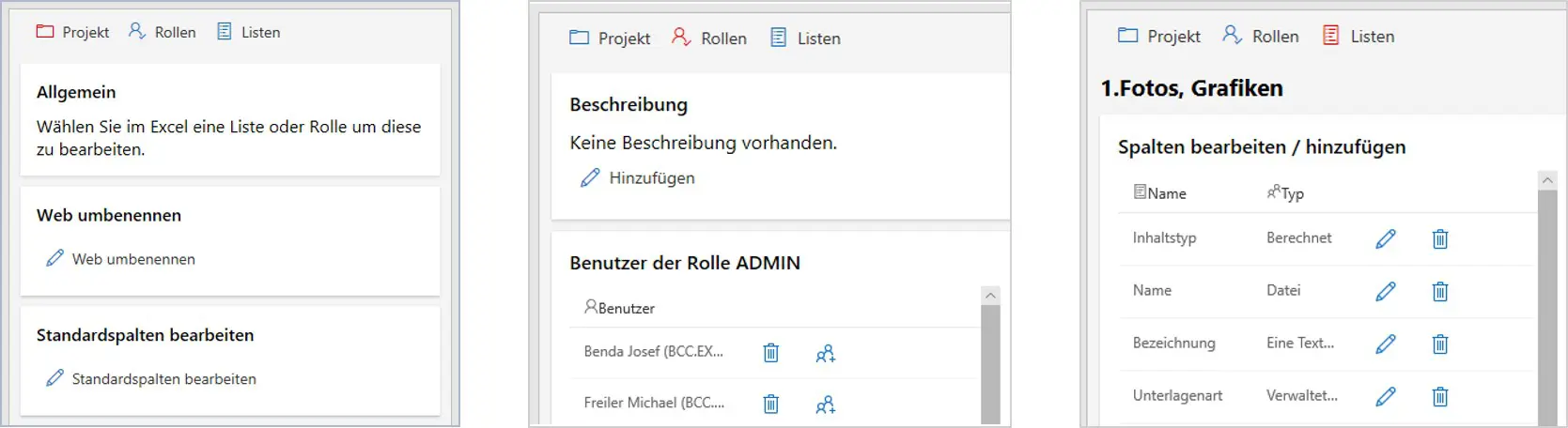 Layout of the tabs in the Excel add-in
