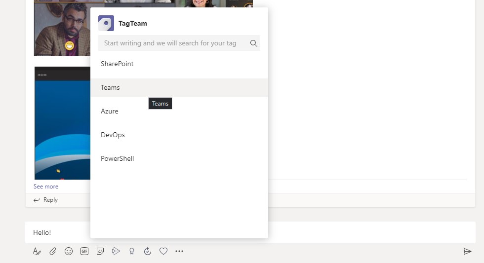 Use the TagTeam messaging extension
