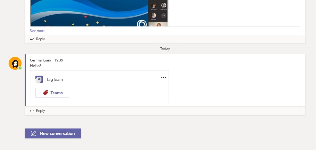 A message tagged with TagTeam