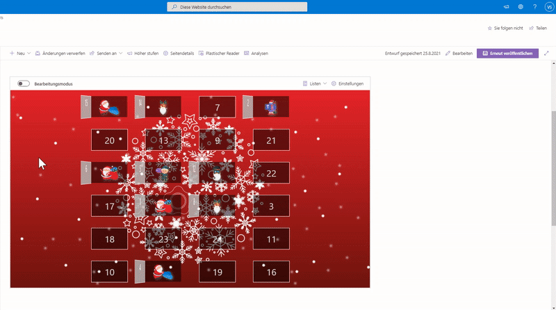 Adventkalender SharePoint Store: Bearbeitungsmodus