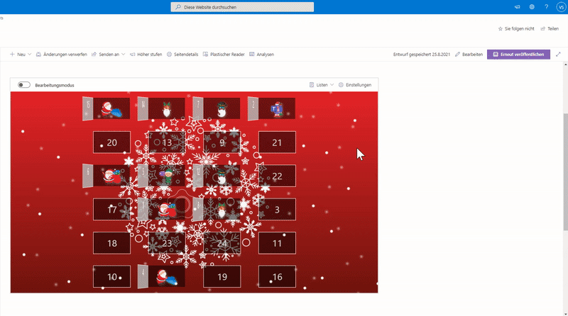 Adventkalender SharePoint Store: Hintergrund ändern