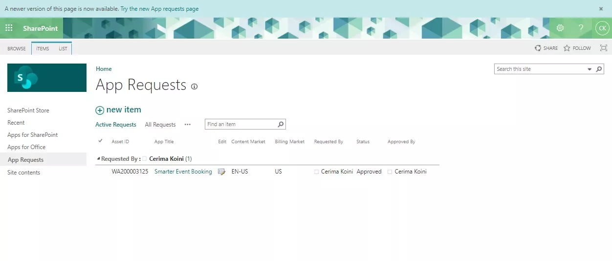 Request apps from the SharePoint Store β app requests in the classic experience