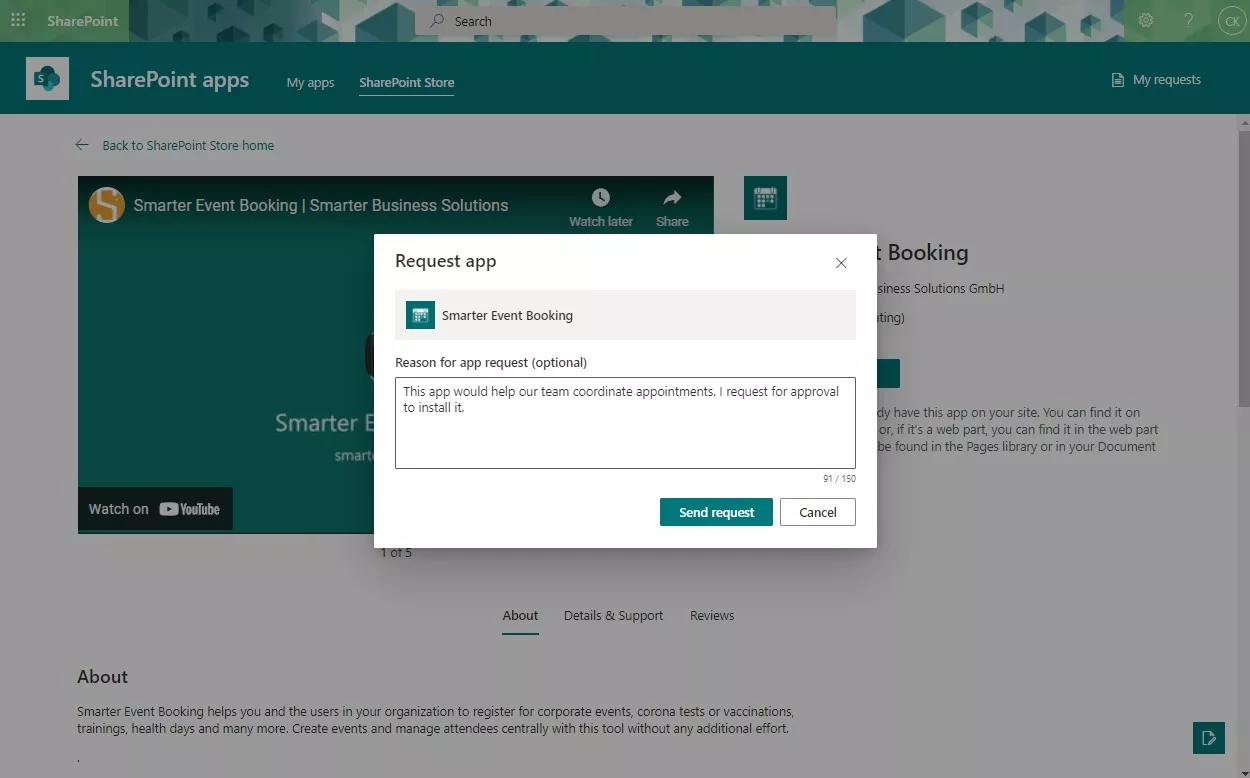 Request apps from the SharePoint Store β send app request to administrators