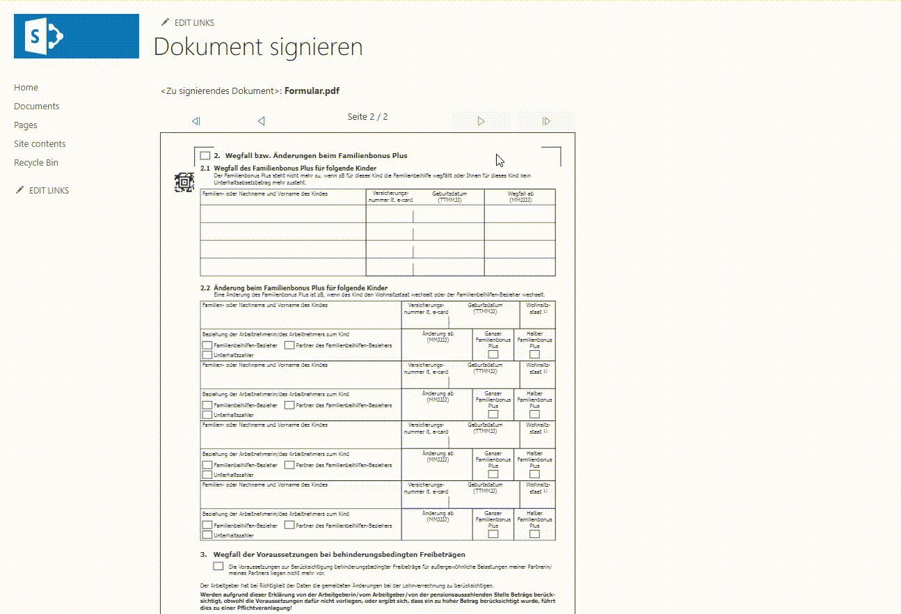 Animation: Assigning the position for a digital signature