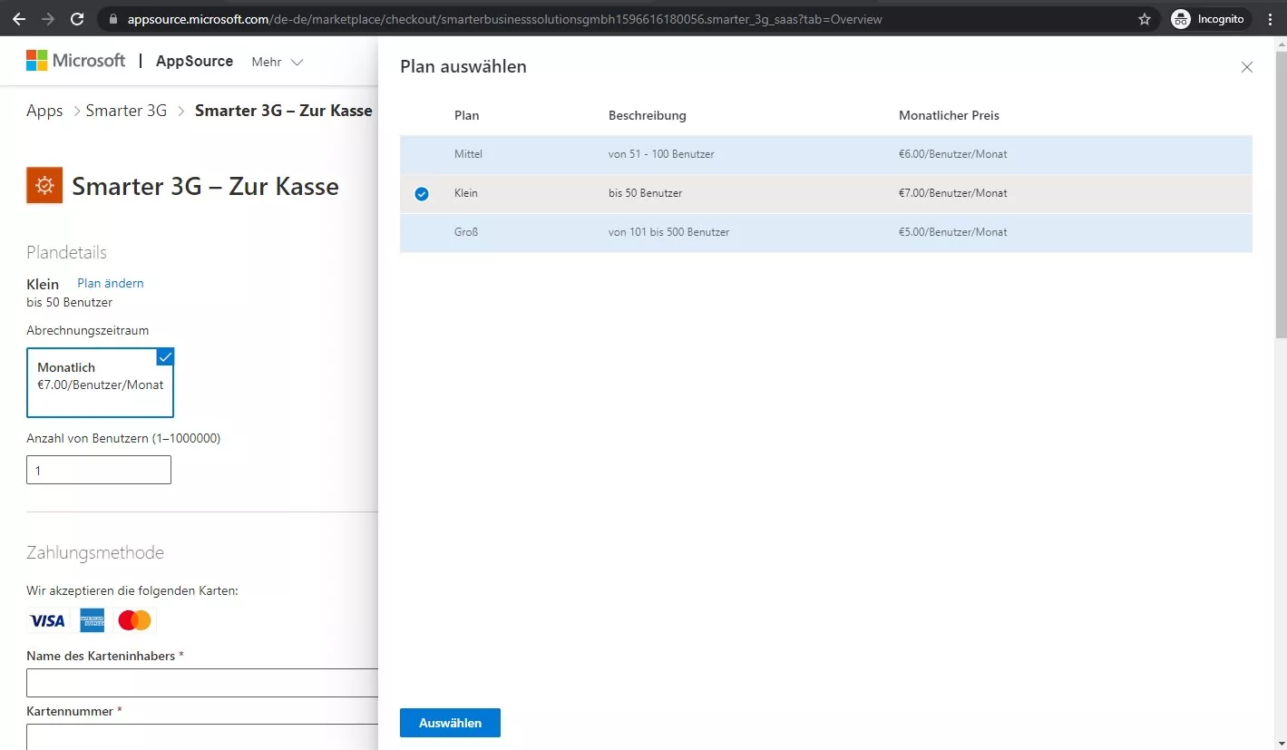 Buying licenses in AppSource – Smarter 3G plans