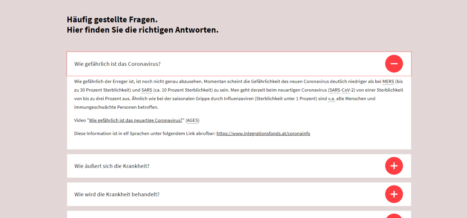 Screenshot of the Austrian federal information portal