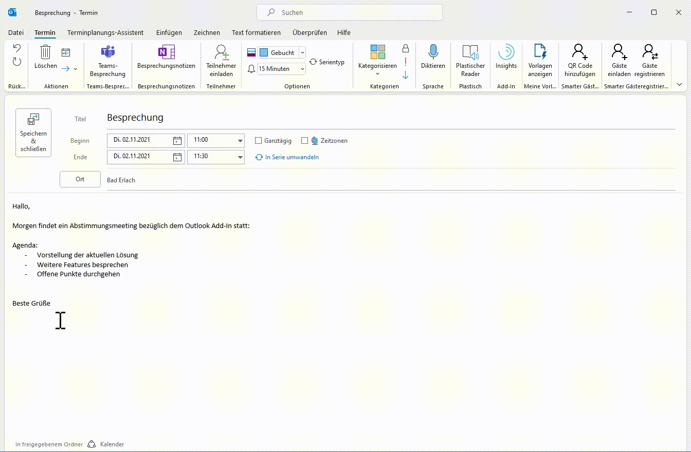 Outlook reception registration: add QR code