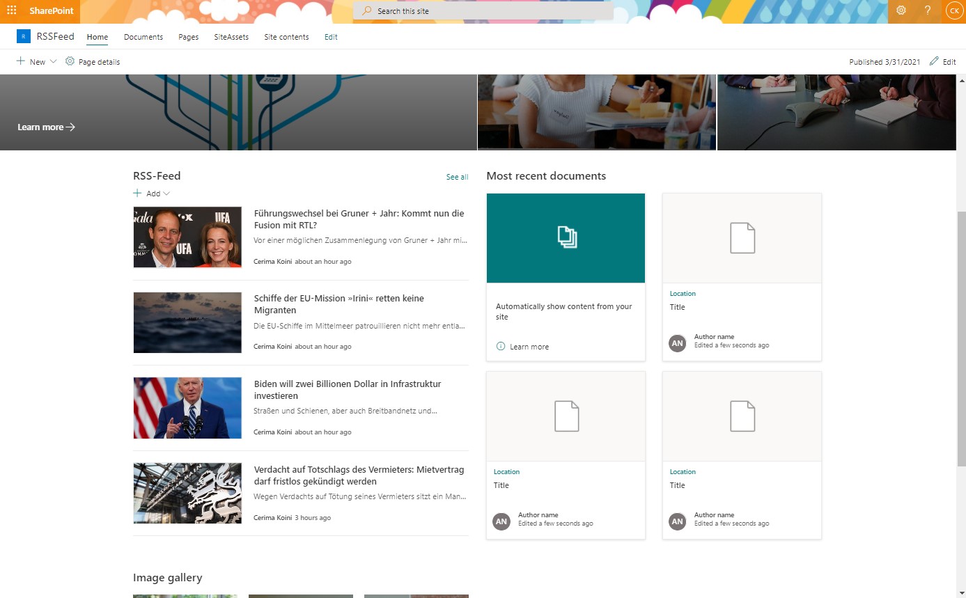 RSS feeds on SharePoint communication sites – embedded feed