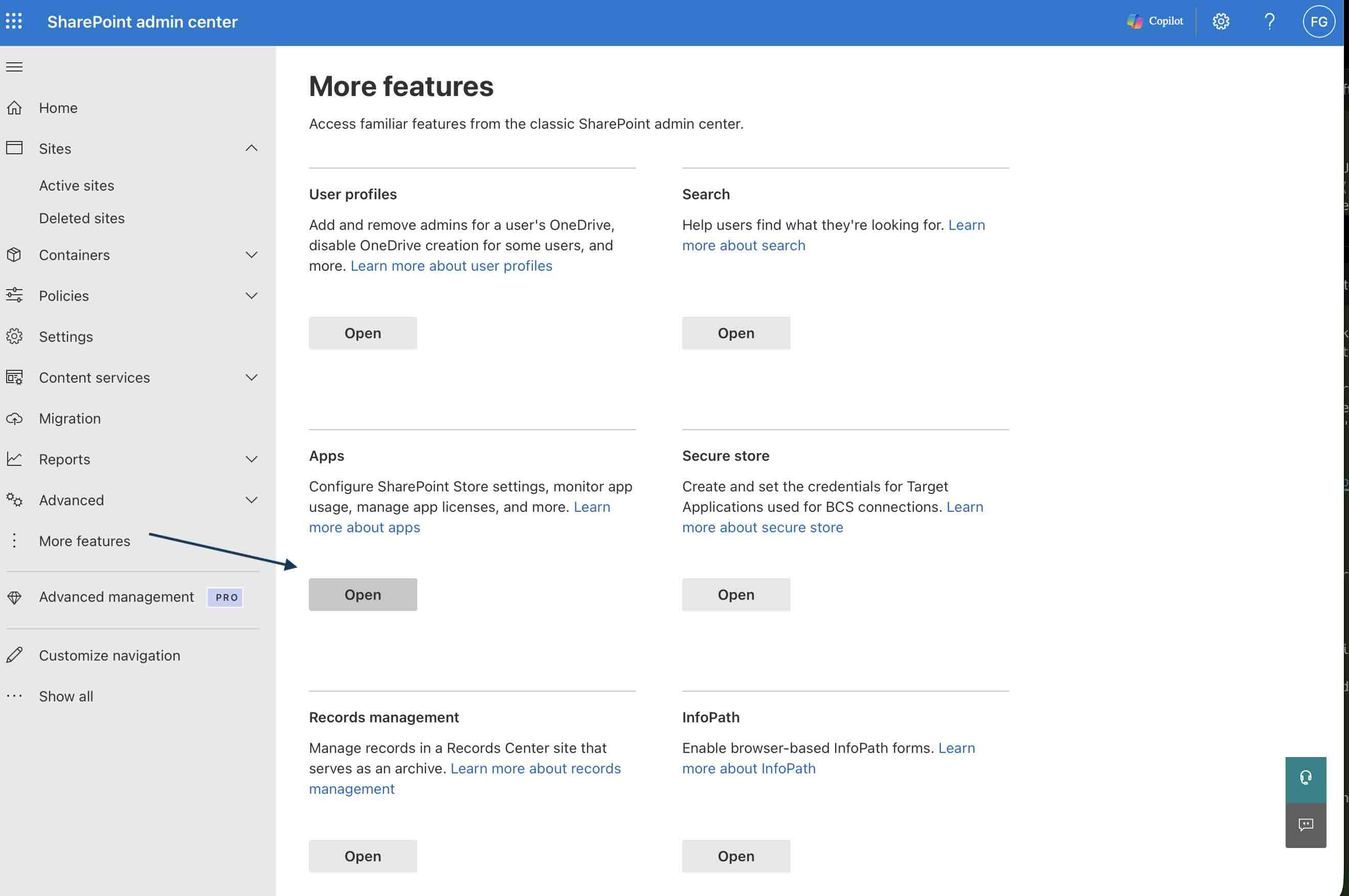 SharePoint Admin Center - More Features