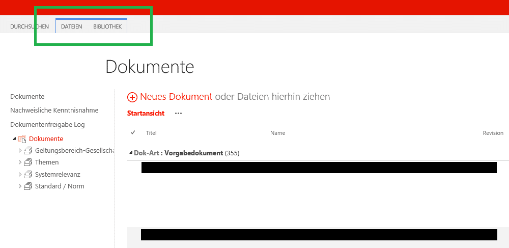 SharePoint Bibliothek mit Ribbon