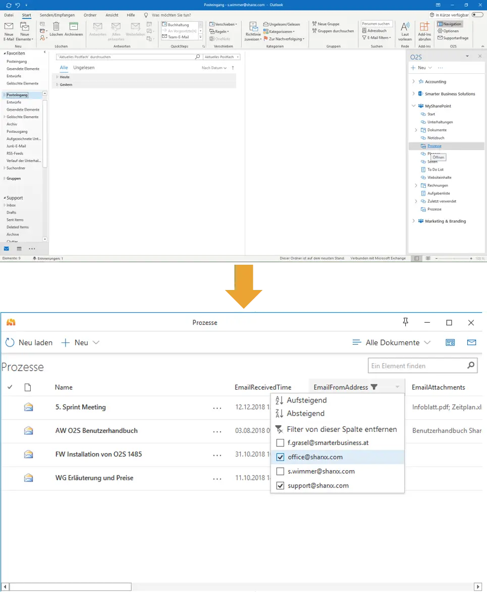 SharePoint direkt im Outlook integriert