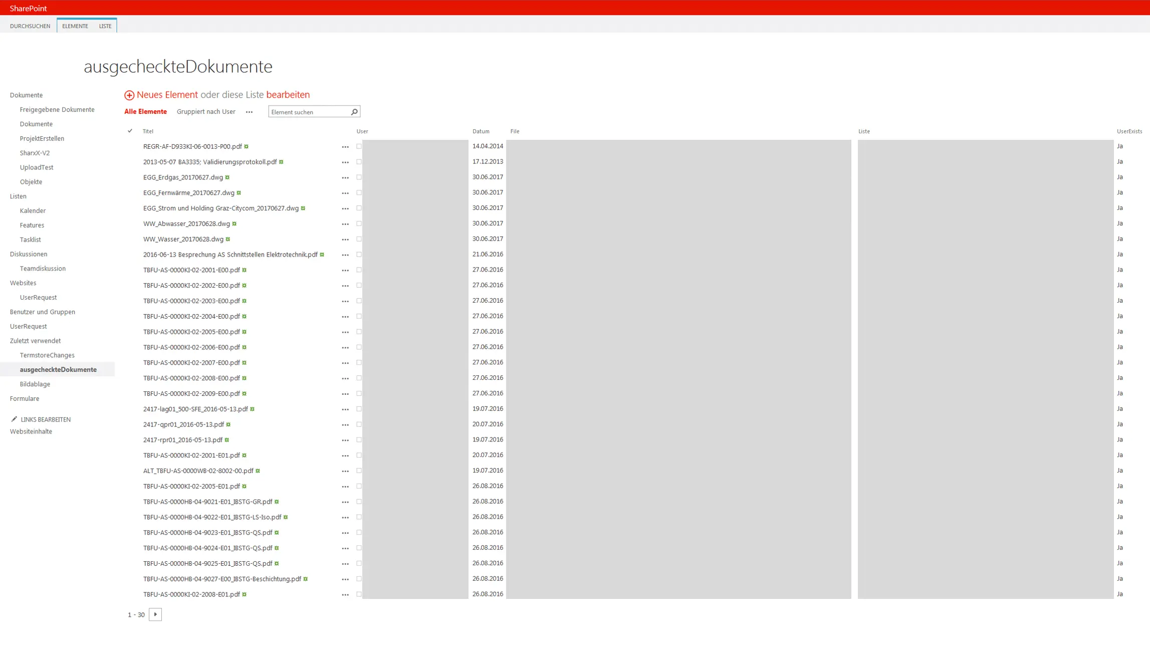 SharePoint list with every checked-out document