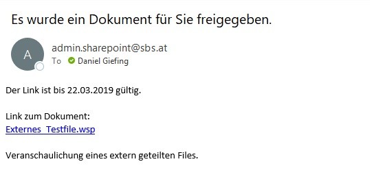 SharePoint Mail für Freigabe von Dateien an Externe