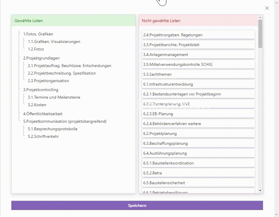 Reorder lists inside the navigation