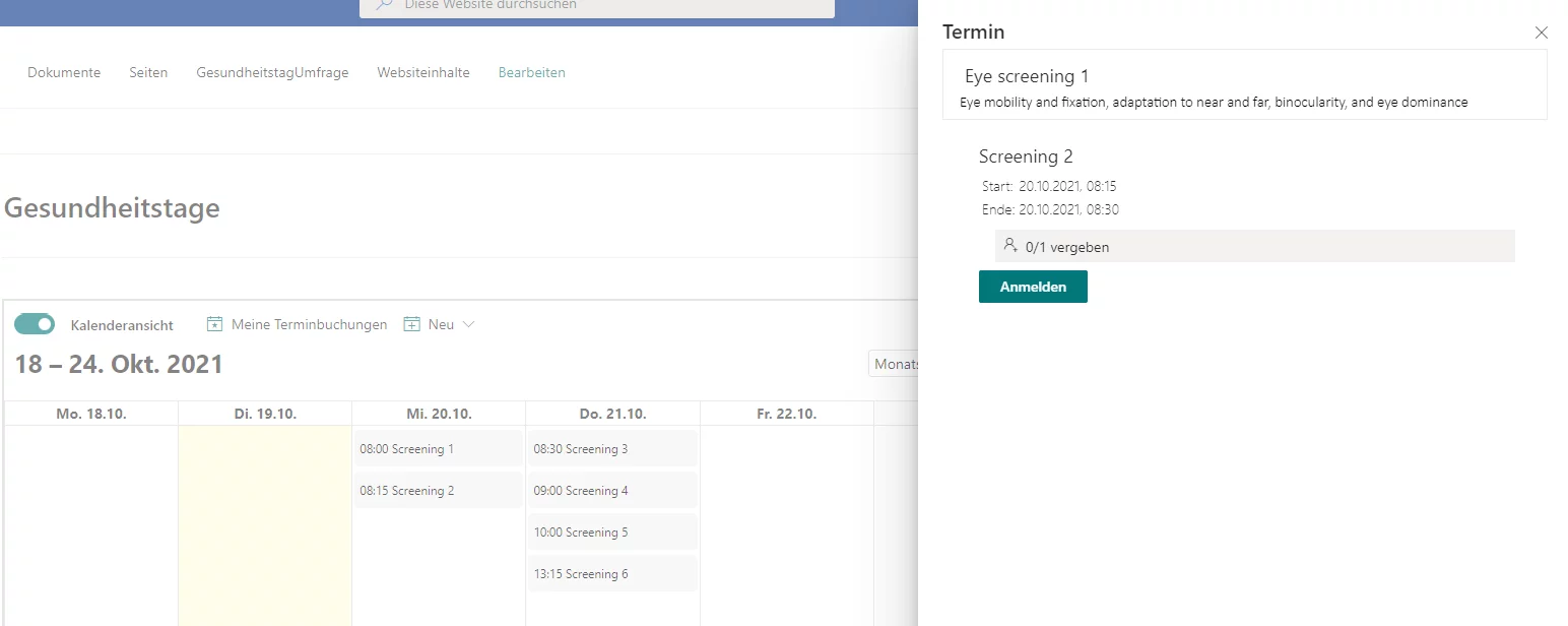 SharePoint events calendar view: session details
