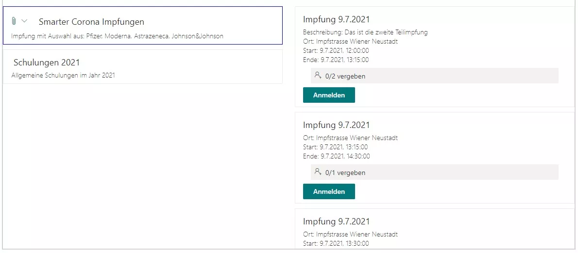 SharePoint event bookings: event list