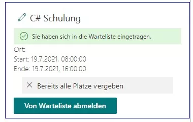SharePoint event waitlist: remove yourself from the waitlist