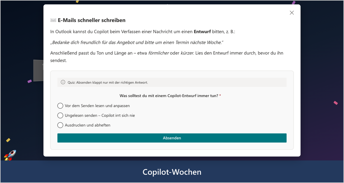 Geöffnetes Türchen mit Quizfrage