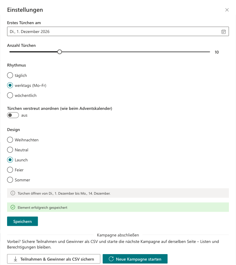 Einstellungen, Registerkarte Kampagne