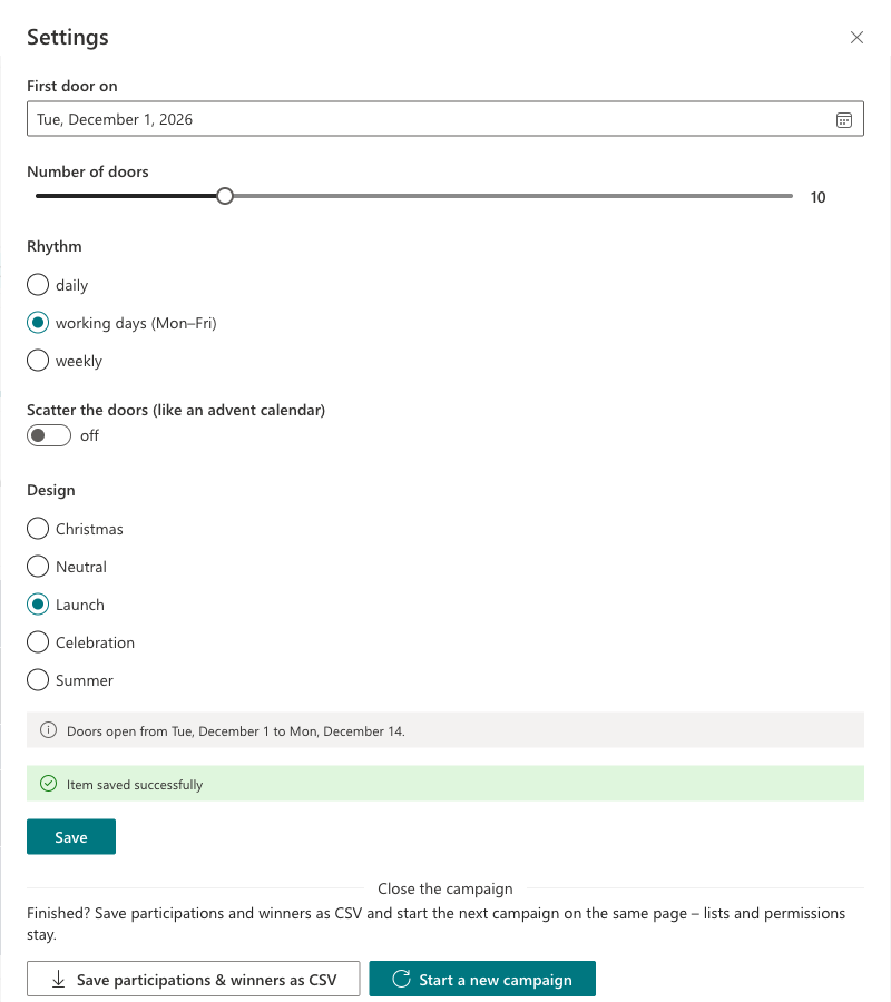 Settings, Campaign tab