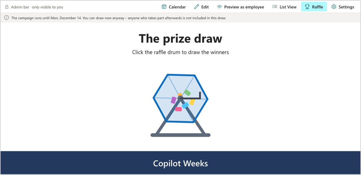 Prize draw with the raffle drum