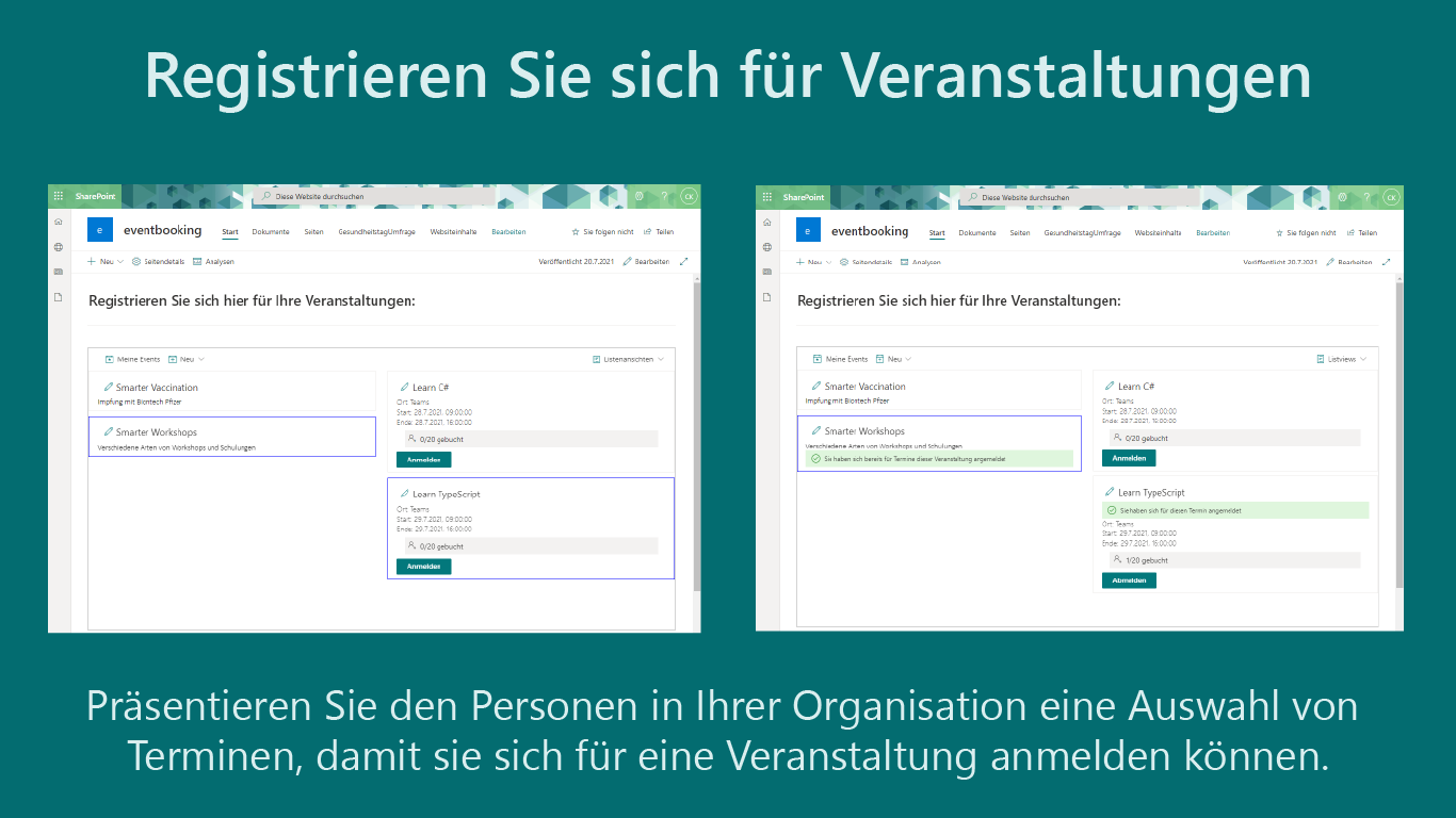 Event Anmeldung Interface