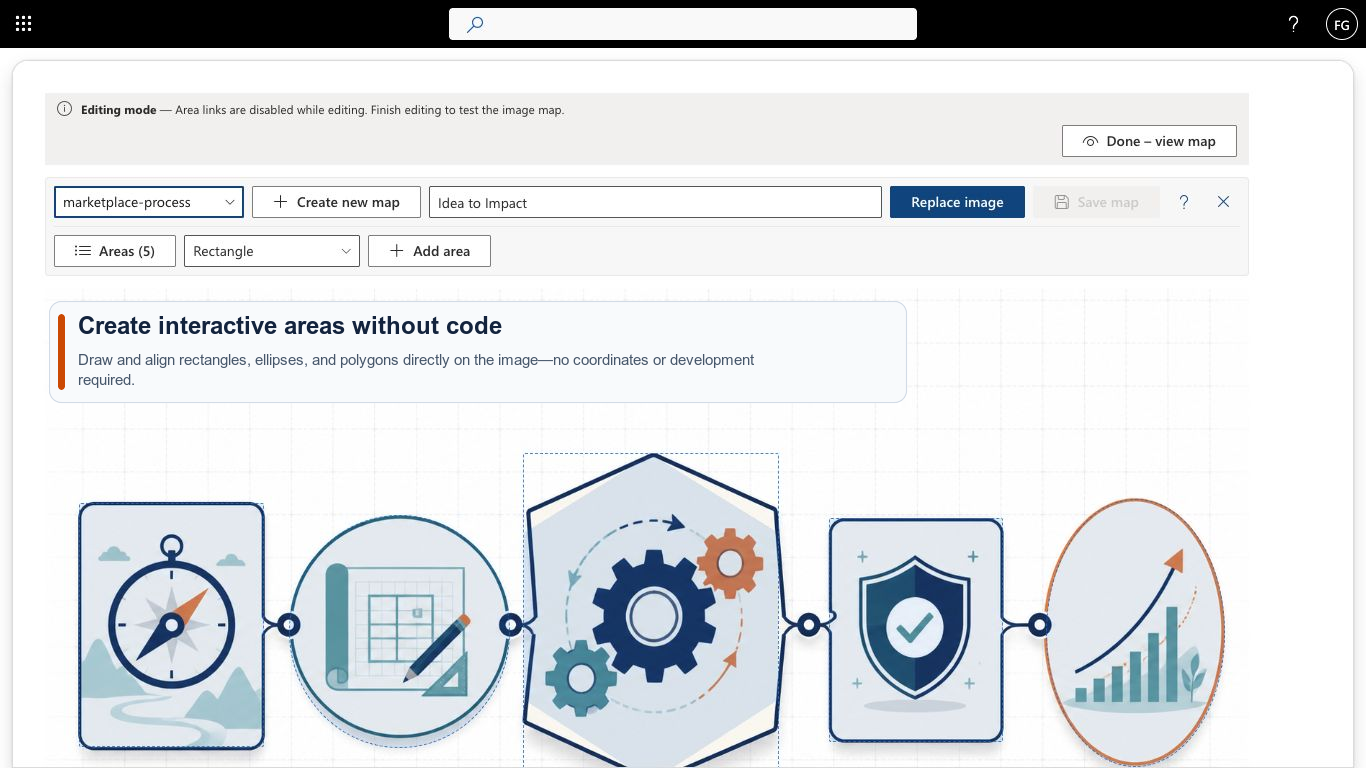 Smarter Image Map editor in SharePoint with five precisely aligned interactive areas