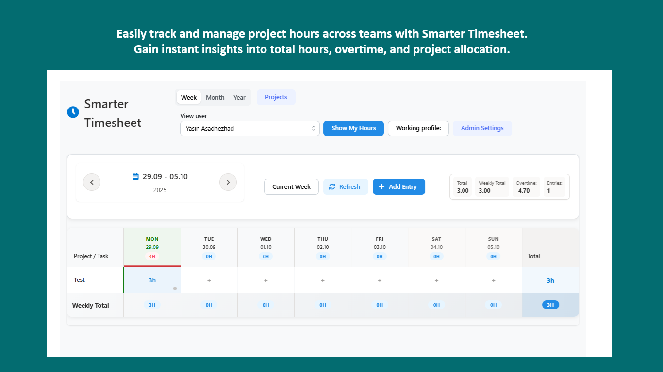 Smarter Timesheet - Wöchentliche Zeiterfassung