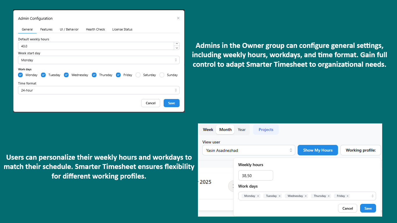 Timesheet Konfigurationsoberfläche