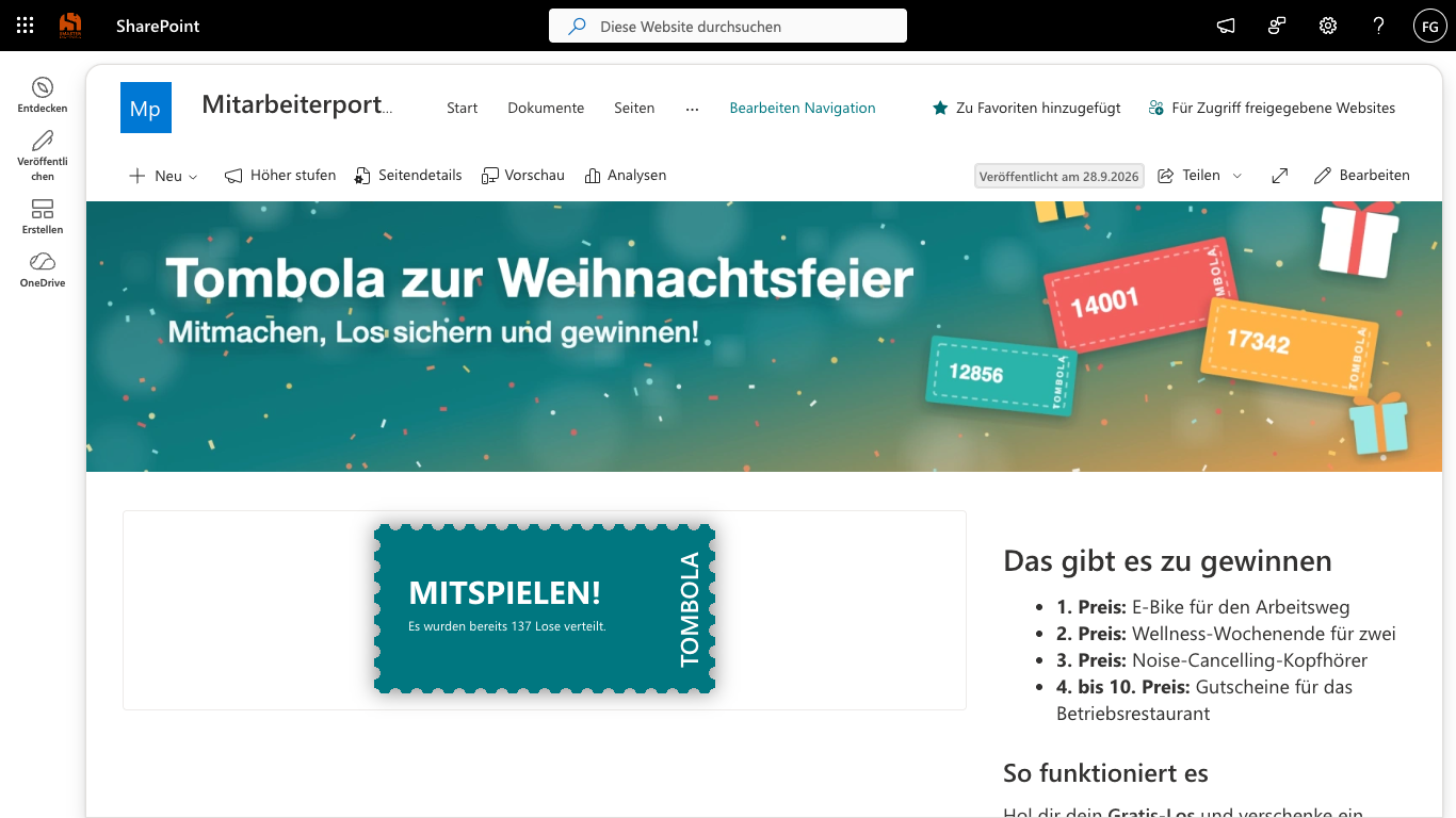 Smarter Tombola auf einer SharePoint-Seite