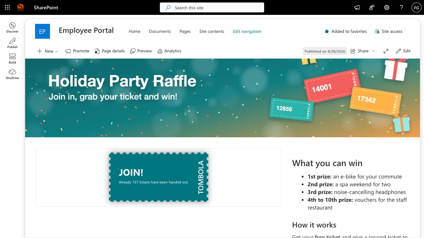 Smarter Tombola on a SharePoint page