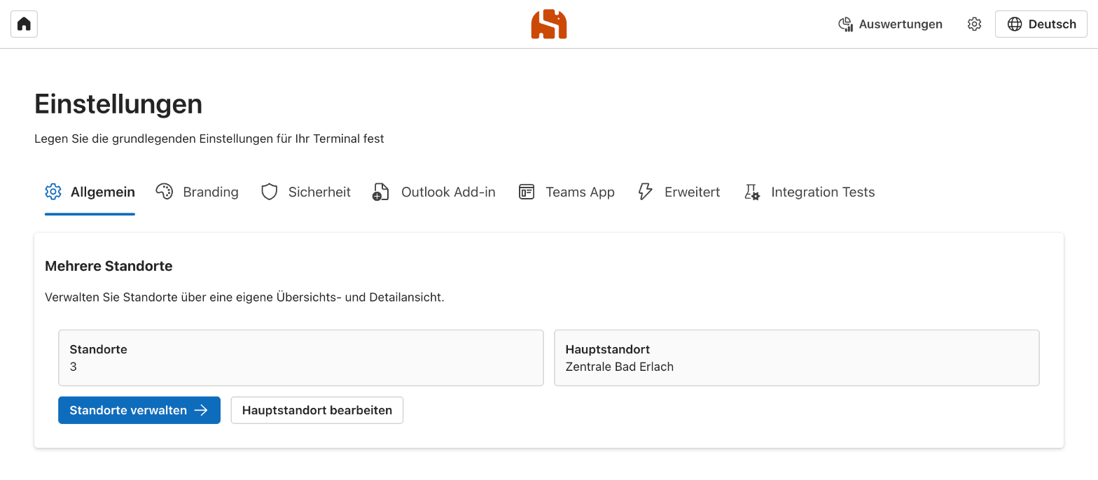 Einstellungen mit dem Reiter Allgemein und der Übersicht der Standorte