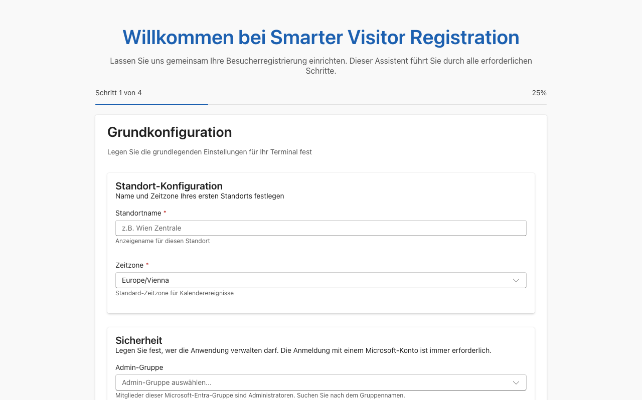 Einrichtungsassistent mit dem ersten Schritt Grundkonfiguration