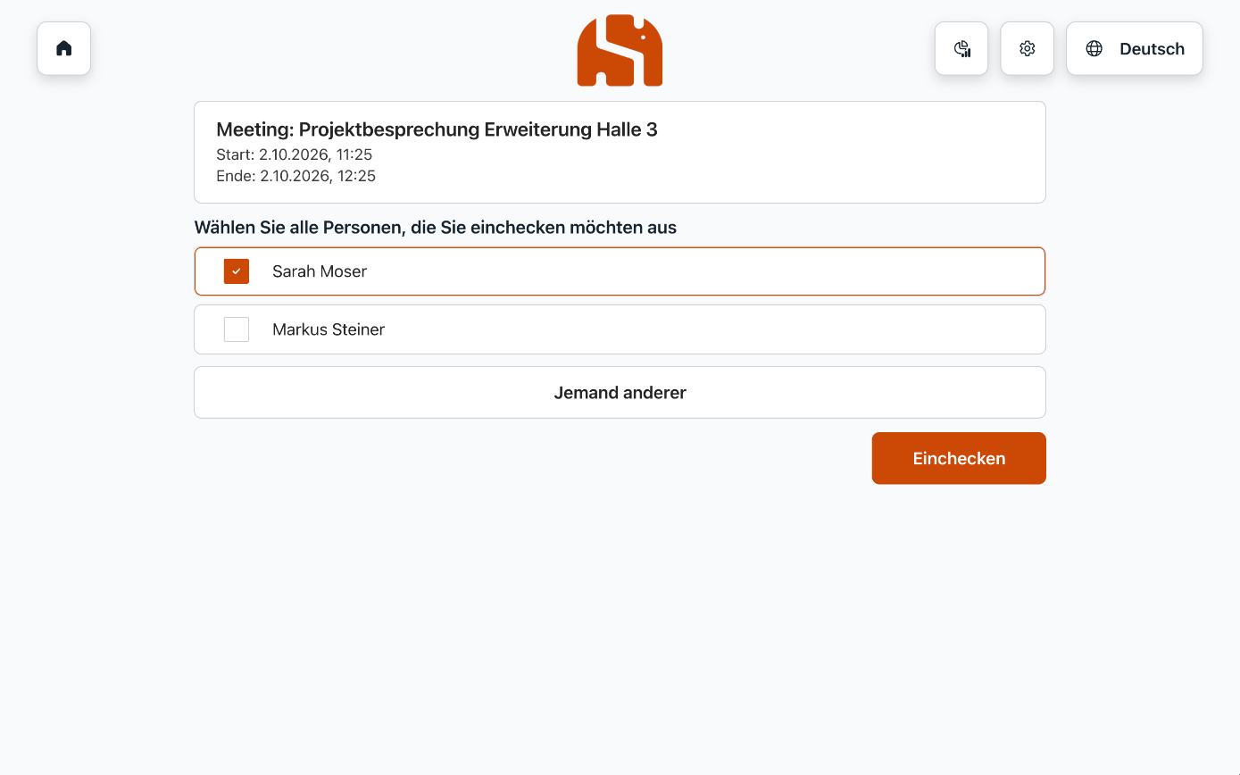Auswahl der Personen eines Termins mit Kontrollkästchen und der Schaltfläche Jemand anderer