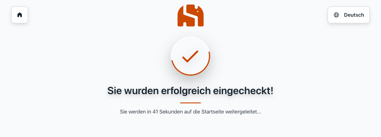 Bestätigung Sie wurden erfolgreich eingecheckt mit Rückkehr zur Startseite