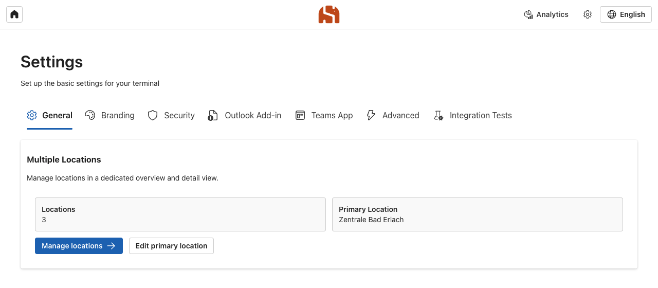 Settings with the General tab and the overview of locations