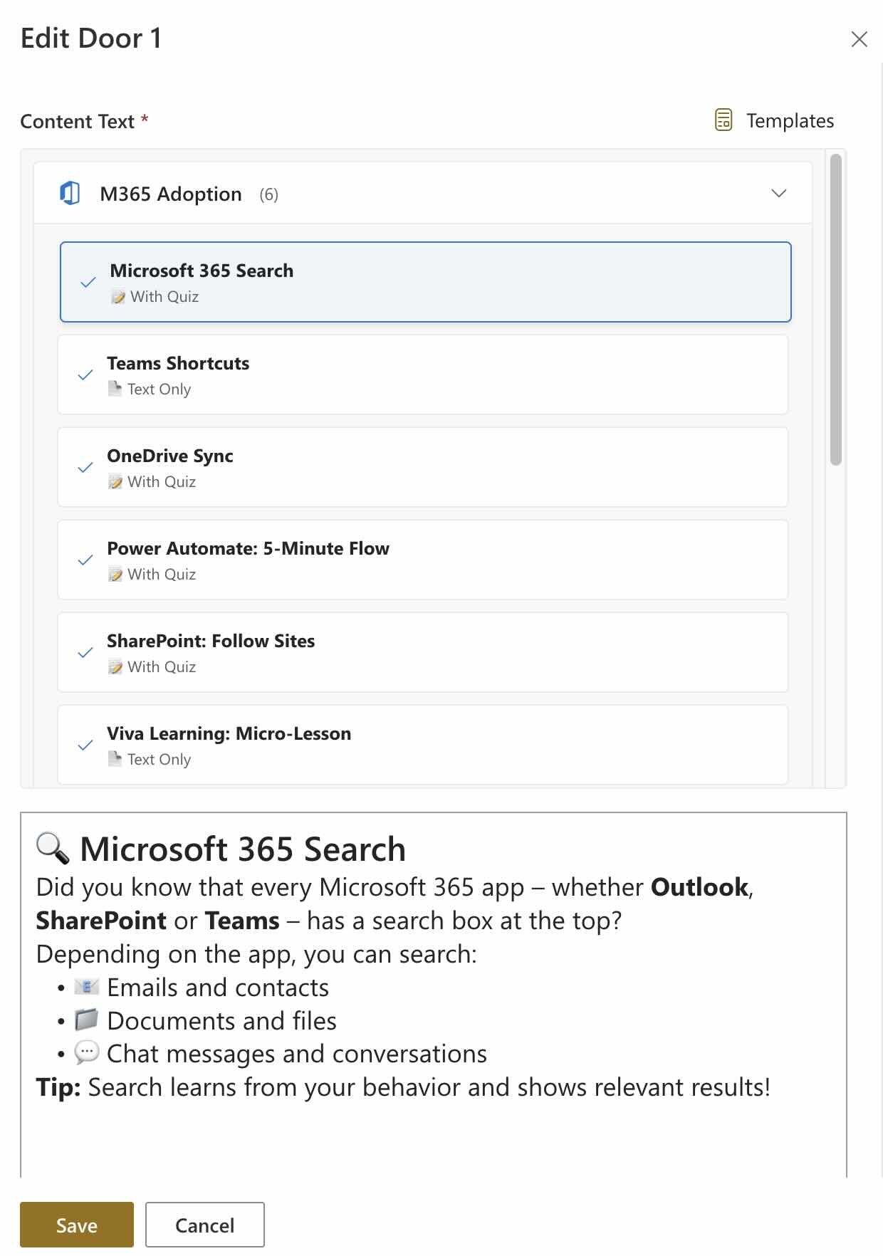 Vorlagen-Auswahl Dialog