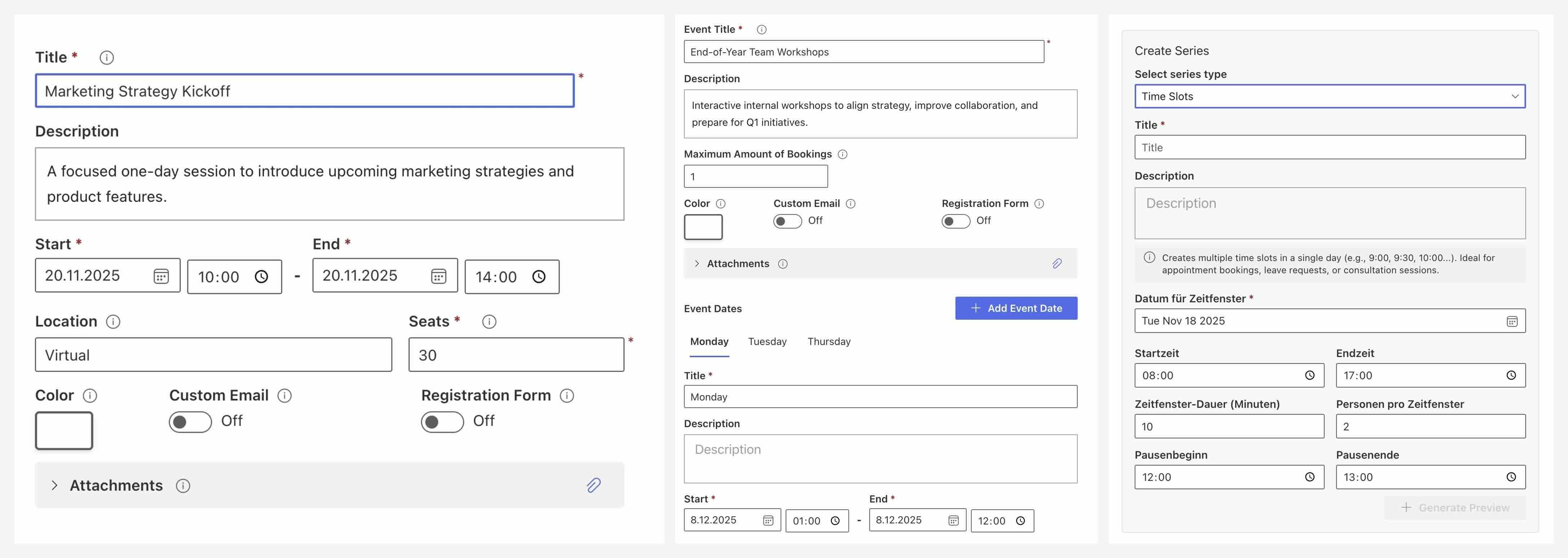 Event-Typen: Single, Multi-Date und Series Events