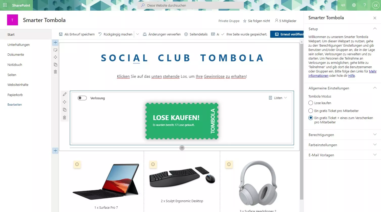 Increase social interaction in the intranet – enable Free Tickets Mode in web part settings