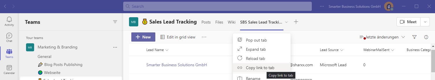 Notify your team about new leads — Link to the list in the tab